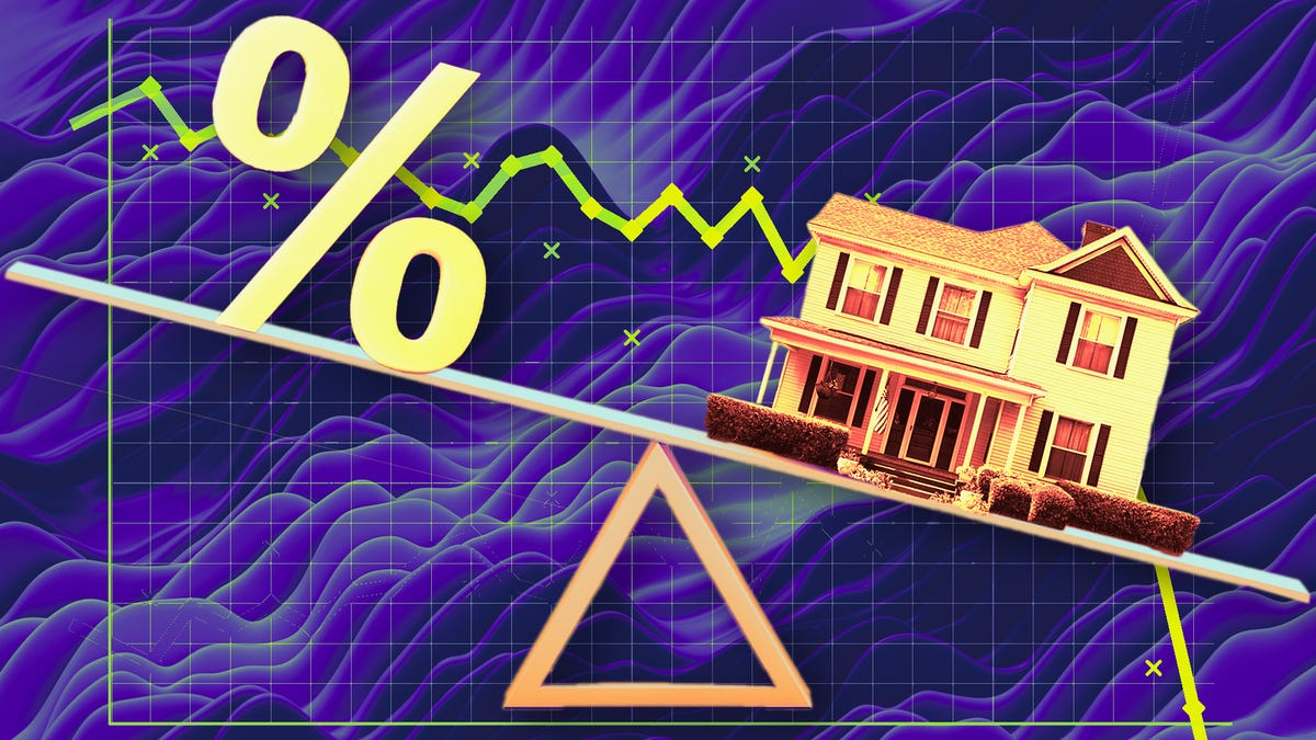 An illustration of a scale with a house weighted down on the right and a percentage sign higher on the left